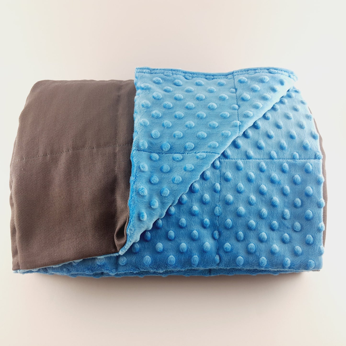 150x200cm, Grey Cotton & Azure Blue Plush Weighted Blanket, 9kg