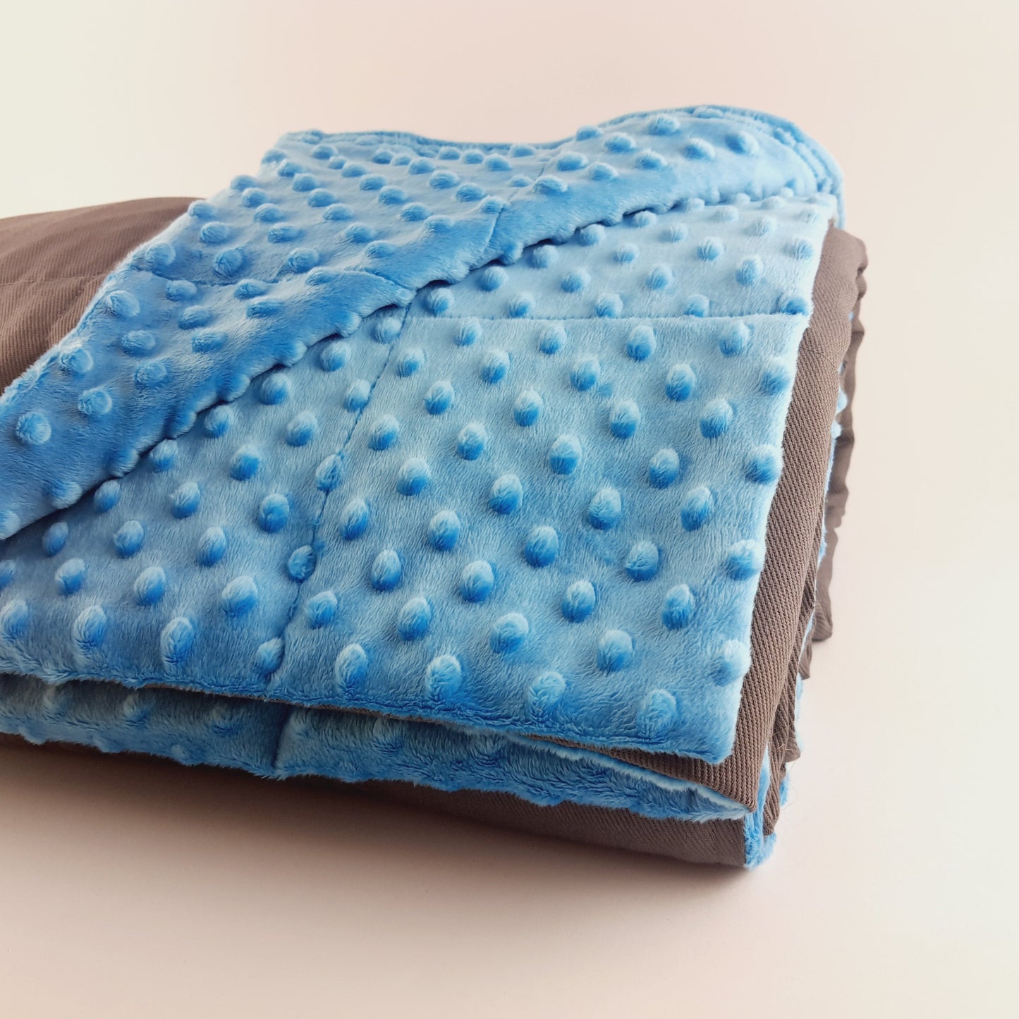 150x200cm, Grey Cotton & Azure Blue Plush Weighted Blanket, 9kg