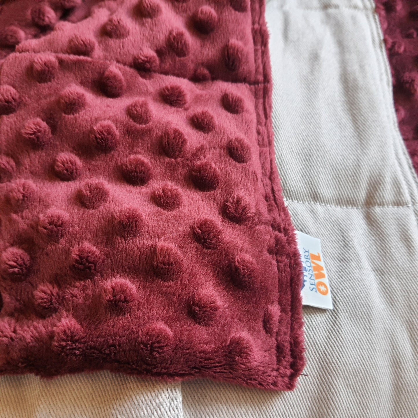 150x200cm, Grey Cotton & Maroon Plush Weighted Blanket, 11kg