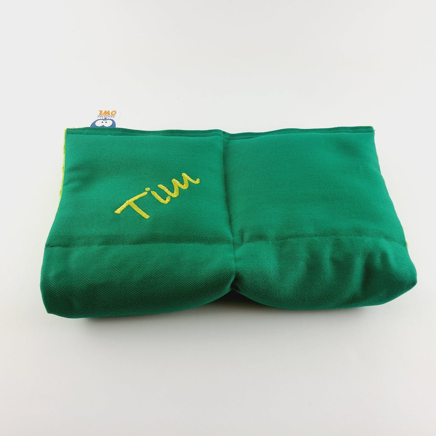 cotton weighted lap pillow in green senory owl
