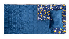 Laden Sie das Bild in den Galerie-Viewer, JuniorWeightedSleepingBagSet-fullpic witn navy blue minky