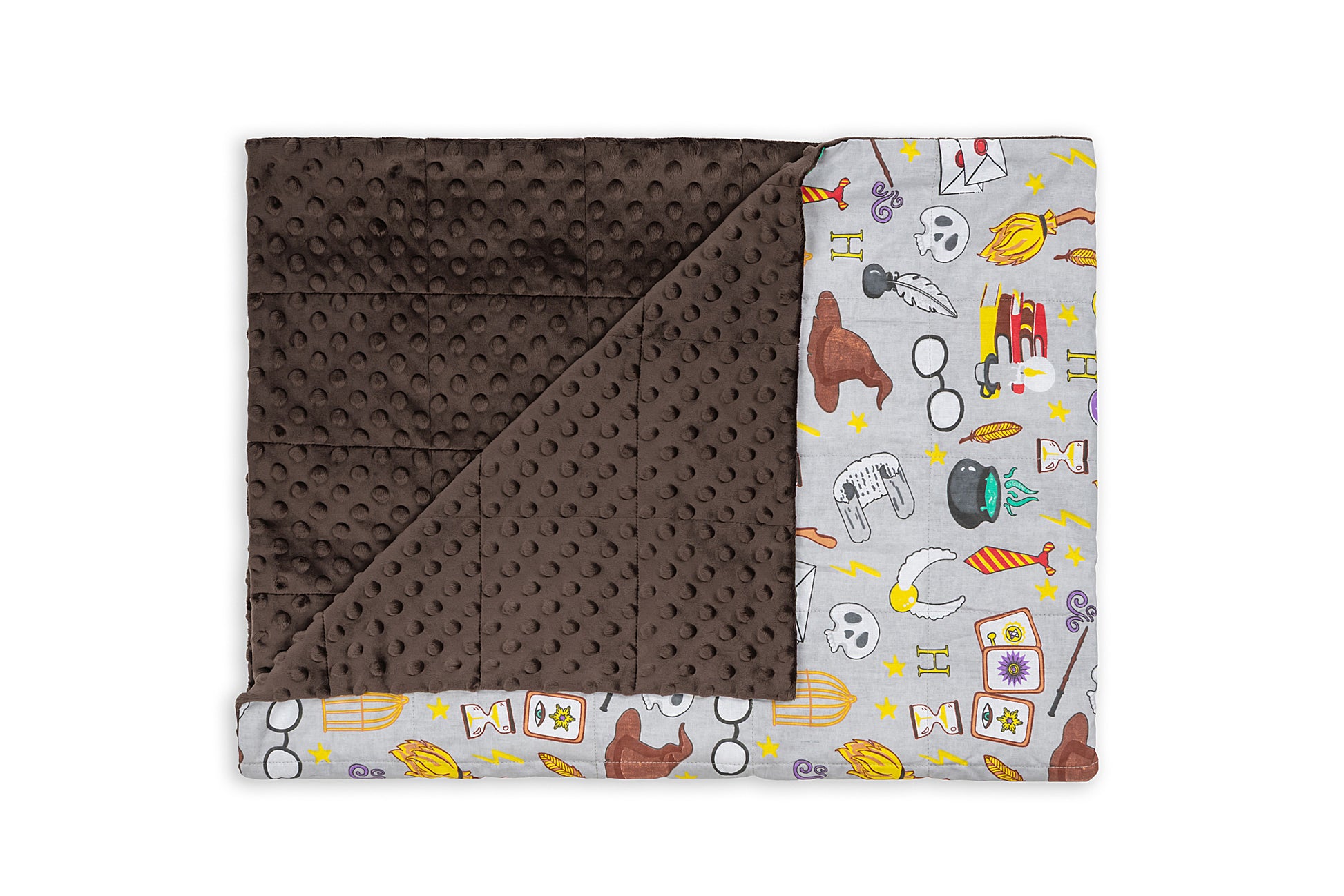 school of magic cotton print weighted blanket with the plush backing