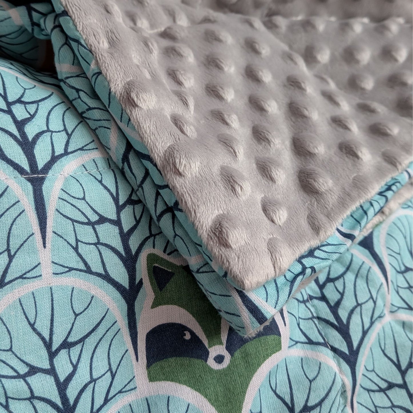 Forest Animals and Light Grey Plush Weighted Blanket