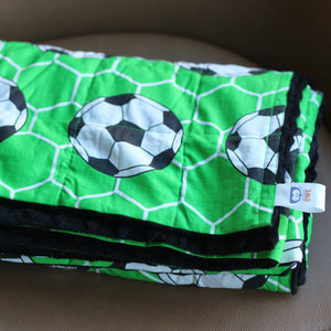 Football Pattern & Black Minky Weighted Blanket | Sensory Owl