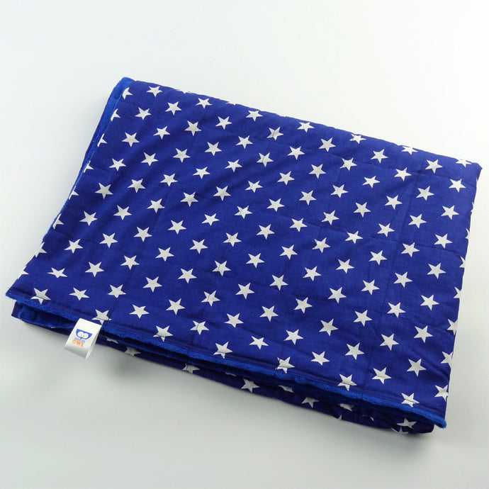 60x80cm blaue Sterne mit kobaltblauer Minky-Decke, 1kg